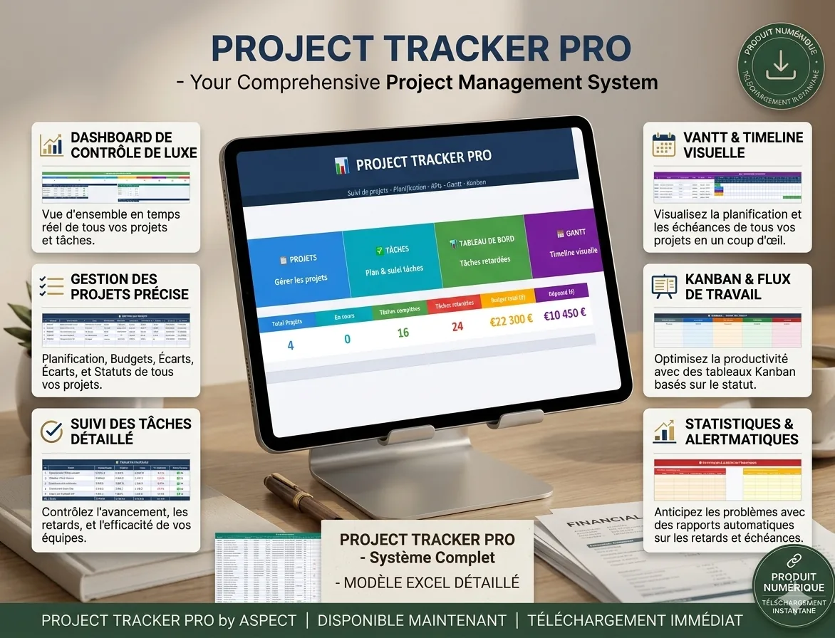 Tracker Projet Excel Gestion de projet suivi tâches et avancement automatisé