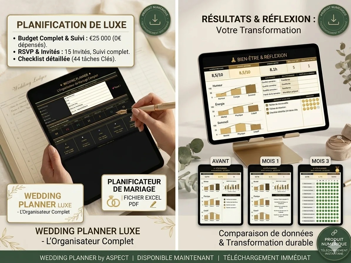 Wedding Planner Excel Suivi budget mariage et prestataires automatisé