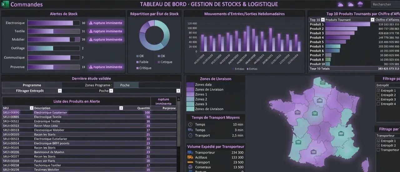 Dashboard gestion stocks Excel inventaire alertes rupture automatiques ASPECT
